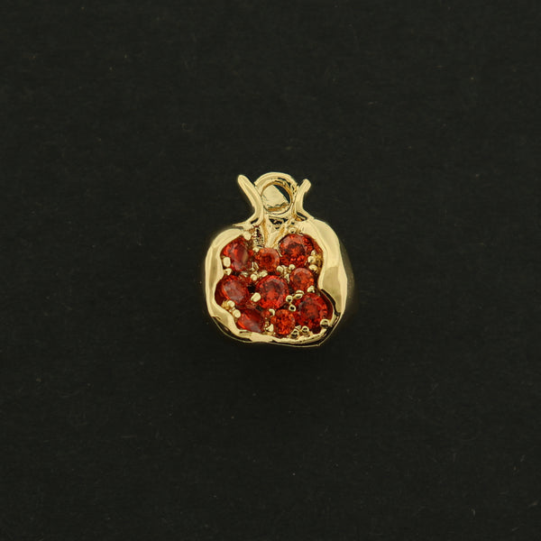 14k Pomegranate Charm - Food Pendant - 14k Gold Plated with Inset Rhinestones - GLD600