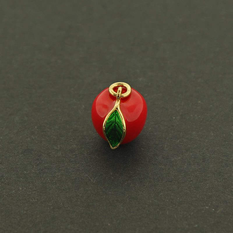18k Apple Charm - Food Pendant - 18k Gold Plated Enamel Charm - GLD603