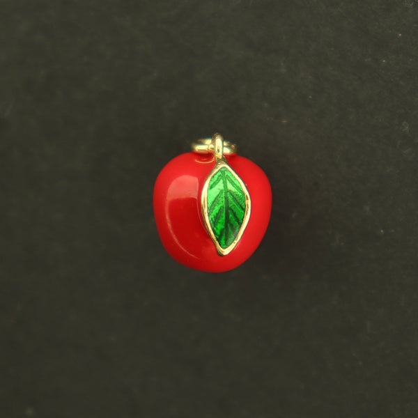 18k Apple Charm - Food Pendant - 18k Gold Plated Enamel Charm - GLD603