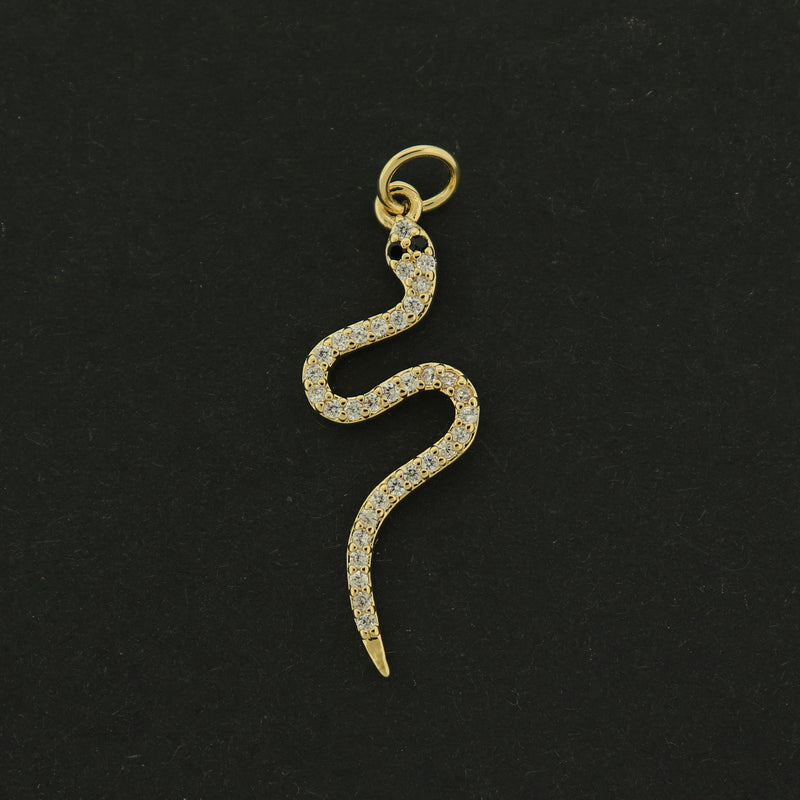 14k Snake Charm - Reptile Pendant - 14k Gold Plated - GLD605