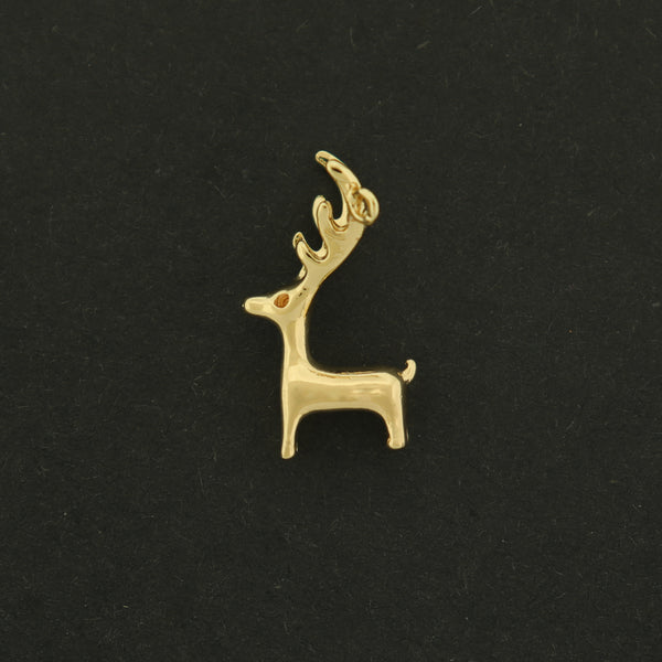 14k Reindeer Charm - Christmas Pendant - 14k Plated Brass - GLD622