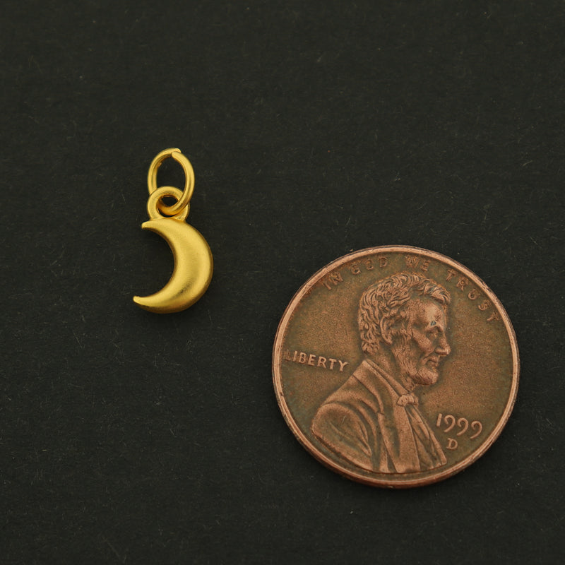 18k Moon Charm - 2 Charms - Matte Crescent Moon Pendant - 18k Gold Filled - GLD623