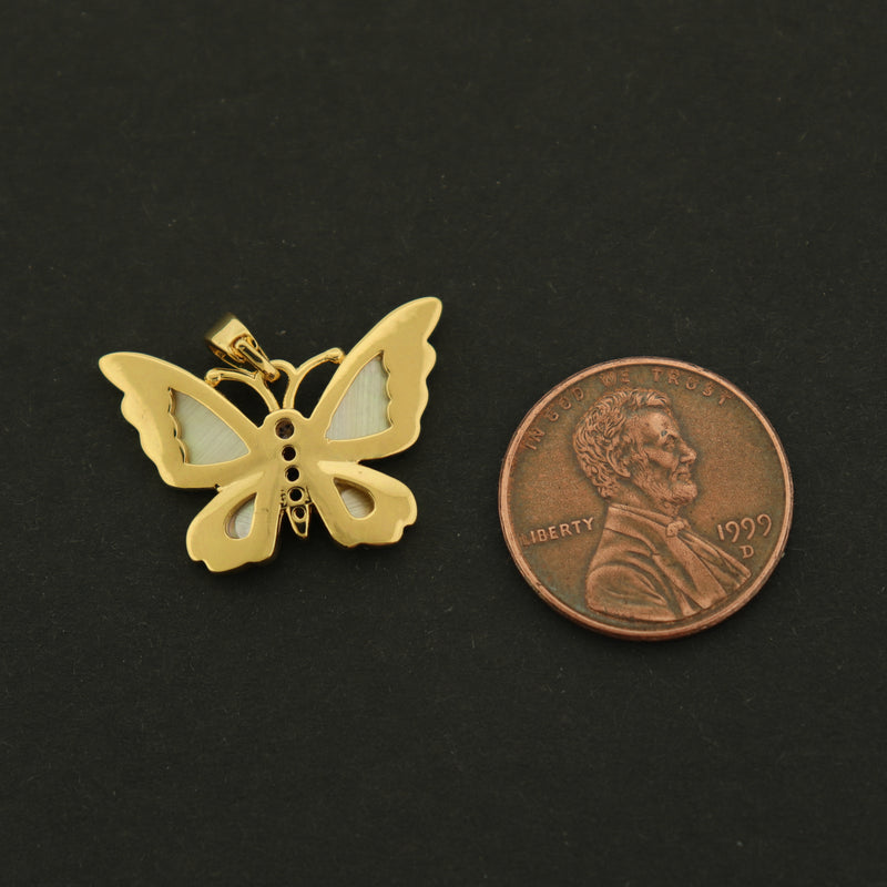 14k Butterfly Charm - Butterfly Pendant - 14k Gold Plated - GLD634