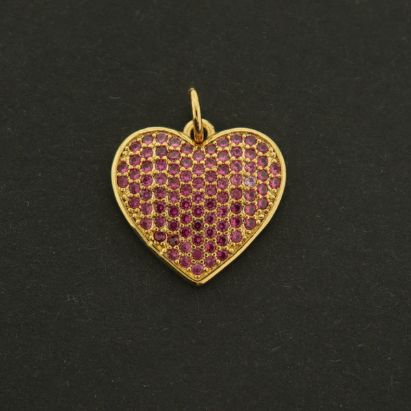 14k Heart Charm - Pink Heart Pendant - 14k Gold Plated - GLD635