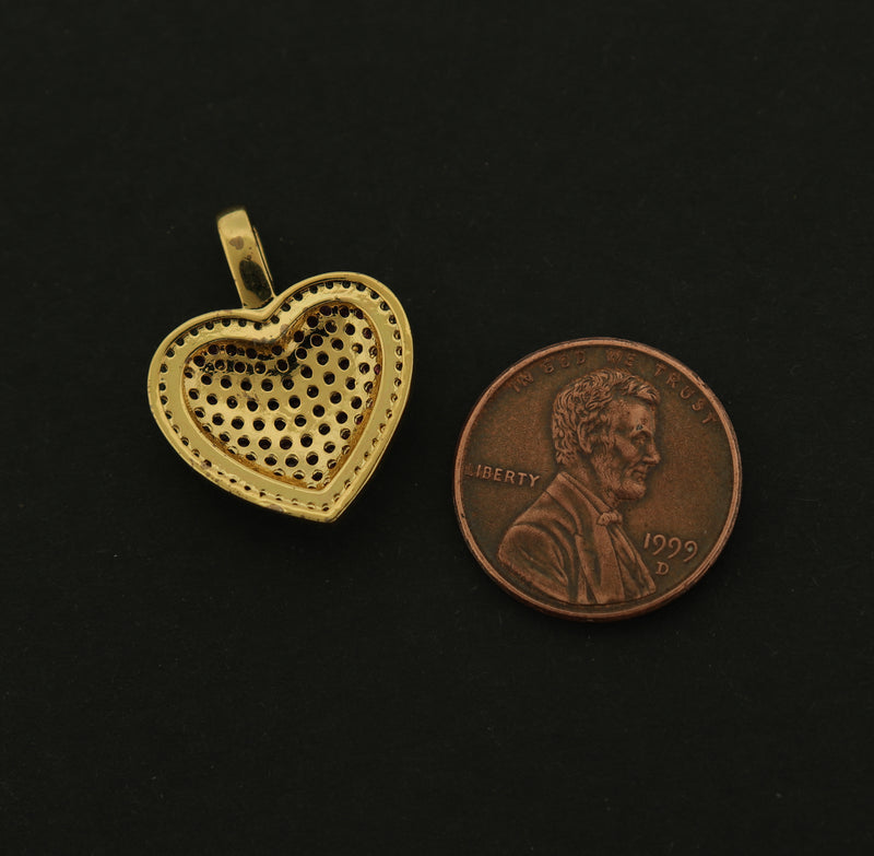 14k Heart Charm - Rhinestone Heart Pendant - 14k Gold Plated - GLD636