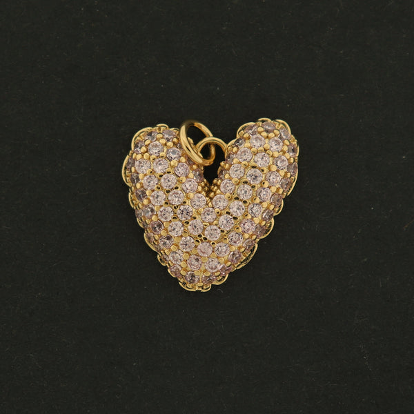 14k Heart Charm - Rhinestone Heart Pendant - 14k Gold Plated - GLD637
