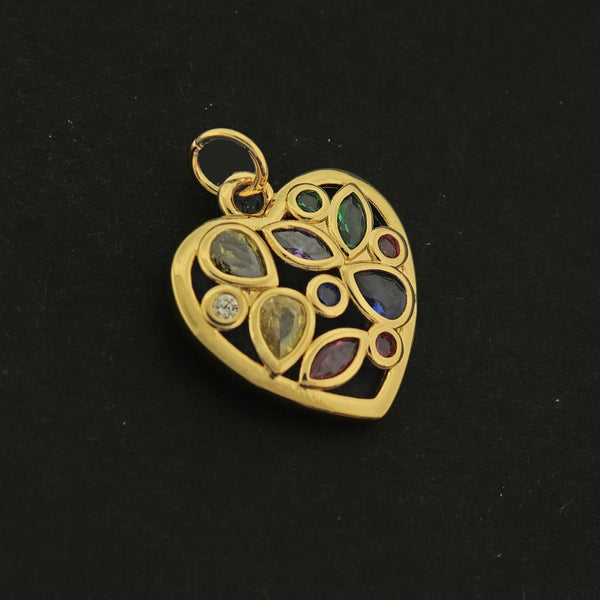 14k Heart Charm - Multicolor Rhinestone Pendant - 14k Gold Plated - GLD638