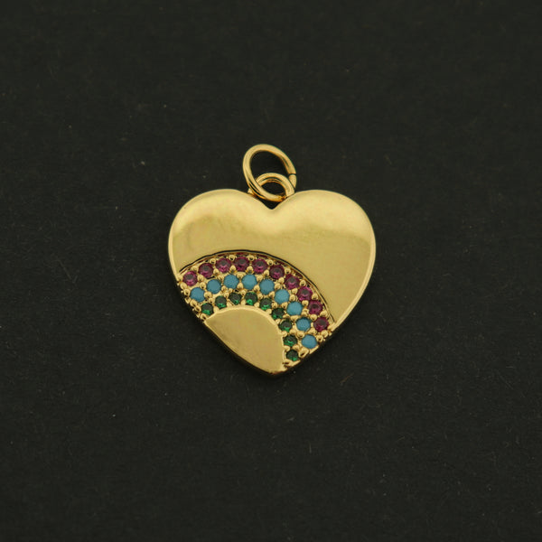 14k Heart Charm - Rainbow Pendant - 14k Gold Plated - GLD639