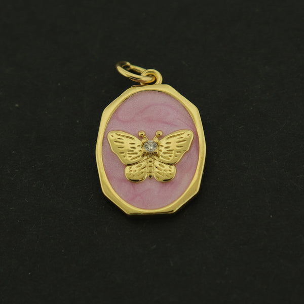 14k Butterfly Charm - Pink Butterfly Pendant - 14k Gold Plated - GLD641