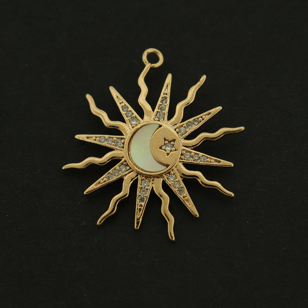 14k Moon and Sun  Charm - Celestial Pendant - 14k Gold Plated Brass - GLD642
