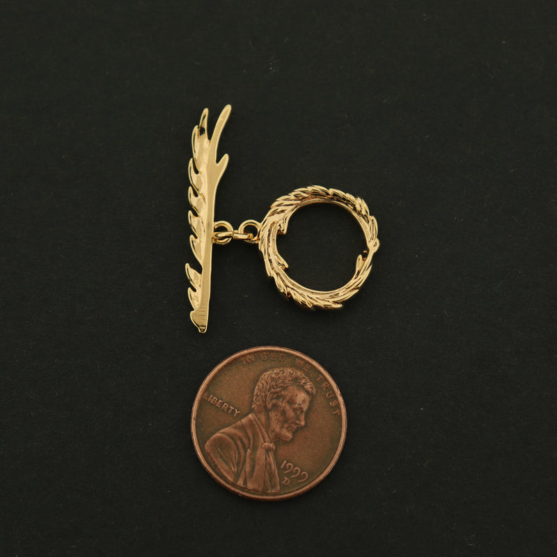 14k Toggle Clasp - Detailed Feather Design - 14k Gold Plated - GLD649