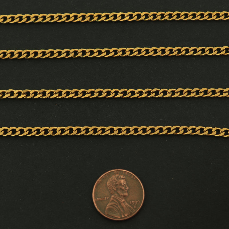 18k Gold Curb Chain - Per Foot - 18k Plated Stainless Steel - GLD009
