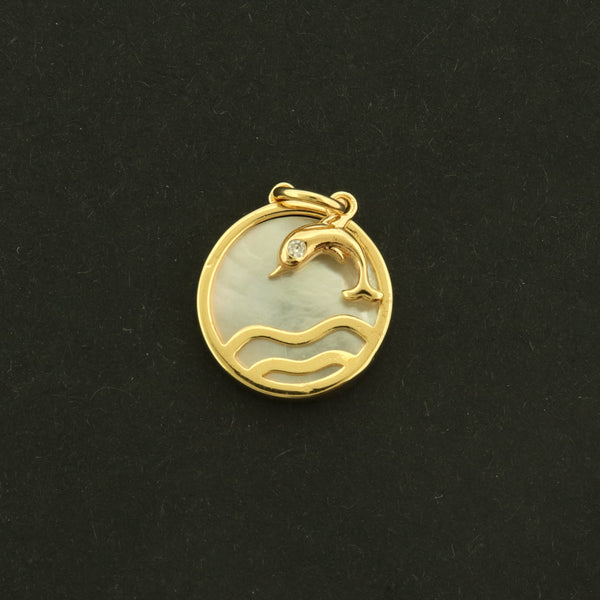 14k Dolphin Charm - Ocean Pendant - 14k Gold Plated with Natural Shell - GLD981
