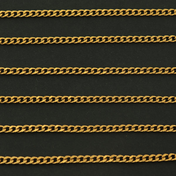 18k Gold Curb Chain - Per Foot - 18k Plated Stainless Steel - GLD009
