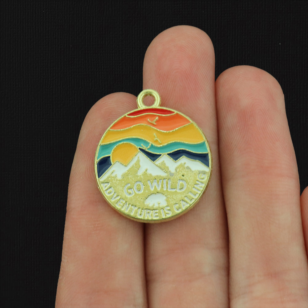 Go Wild Adventure is Calling Gold Tone Enamel Charm - E469
