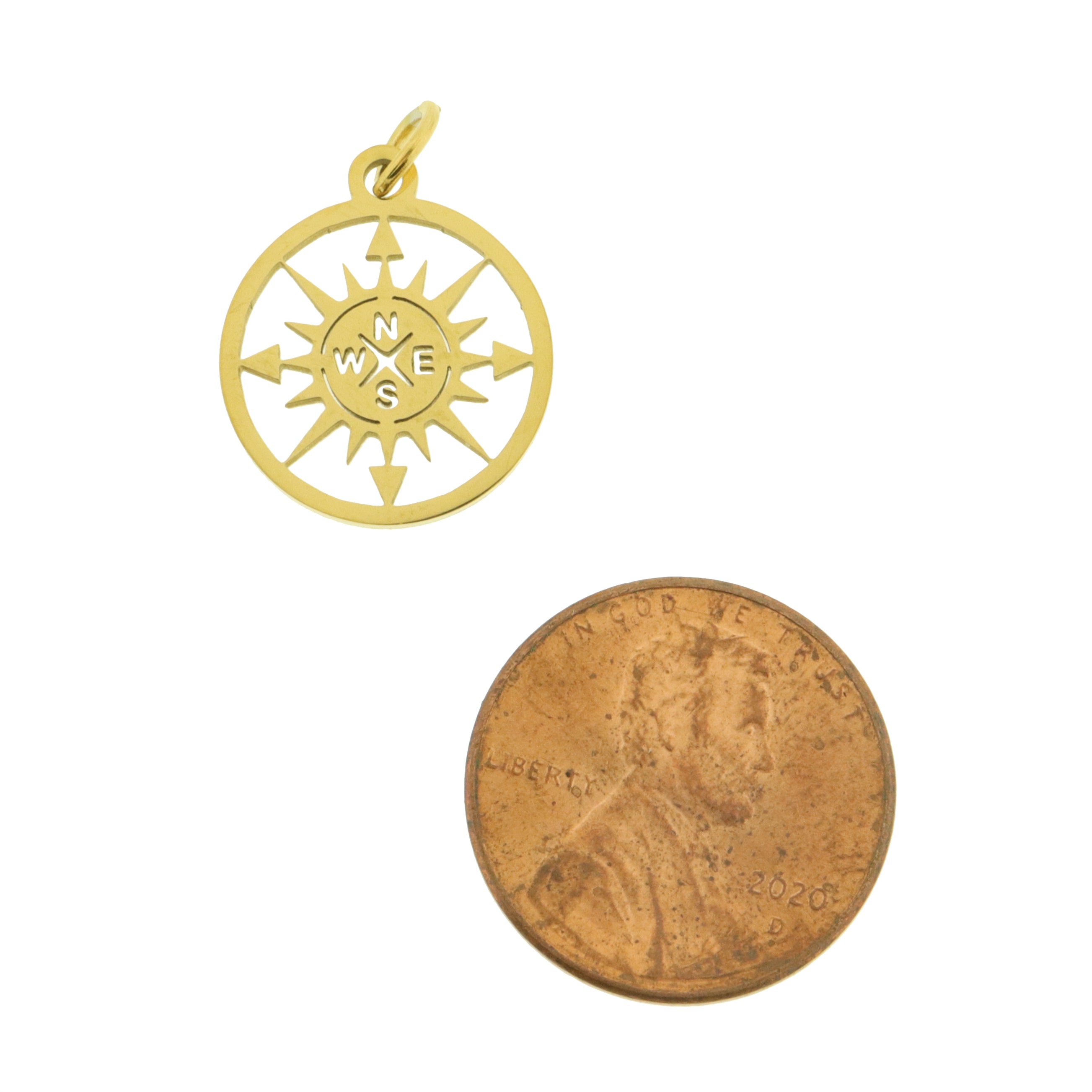Gold Compass Stainless Steel Charms with Attached Jump Ring - SSP545