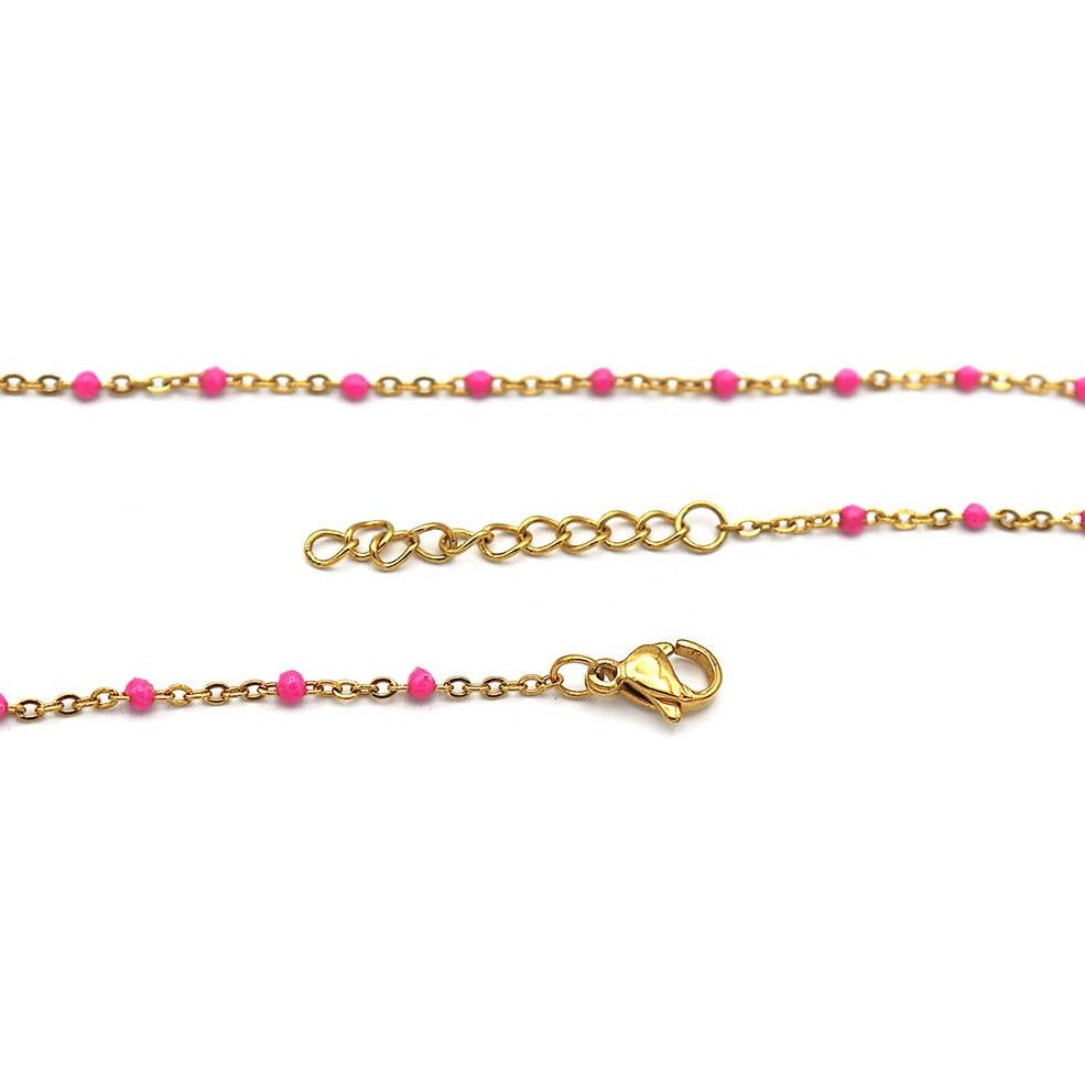 Gold Tone Stainless Steel Cable Chain Beaded Bracelet - 9" Plus Extender - Choose Your Color!