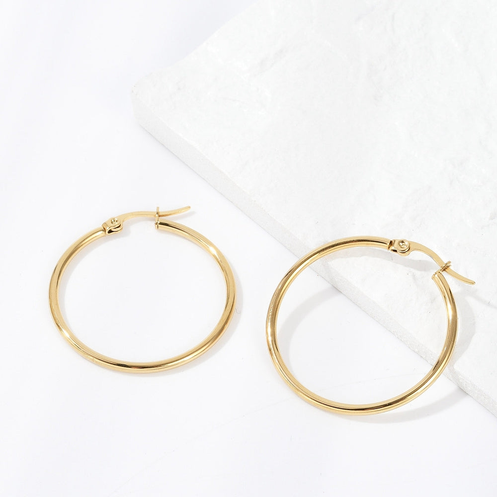 Stainless Steel Hoop Earrings - 1 Pair - Choose Your Size & Tone!