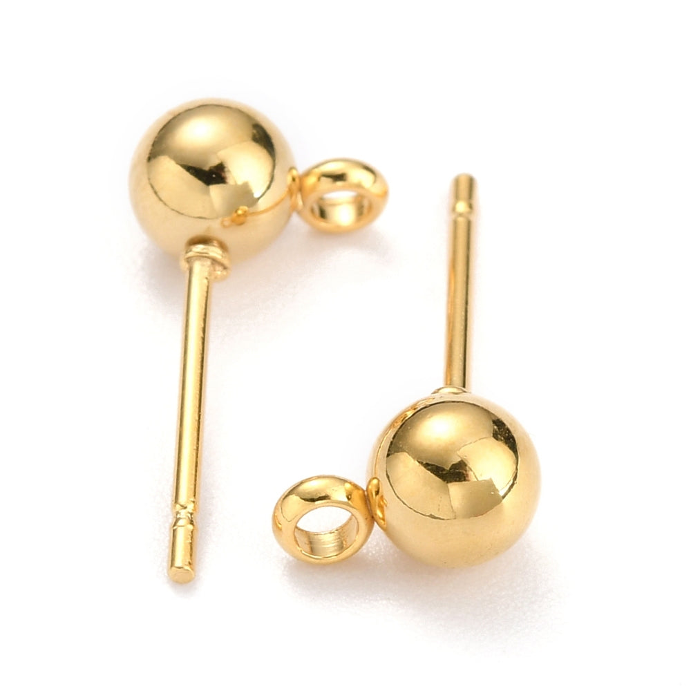 20 Stainless Ball Post Earrings with Front Facing Loop - Choose Your Size & Tone!