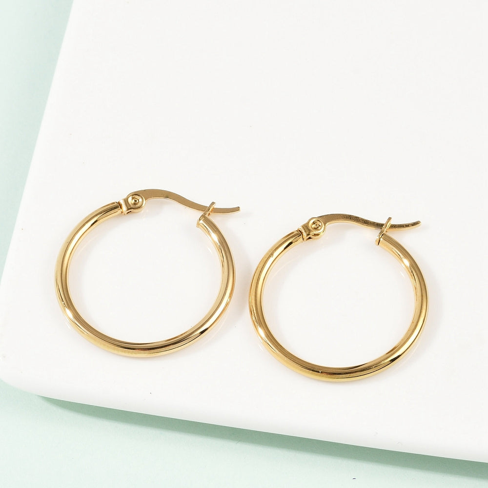 Stainless Steel Hoop Earrings - 1 Pair - Choose Your Size & Tone!