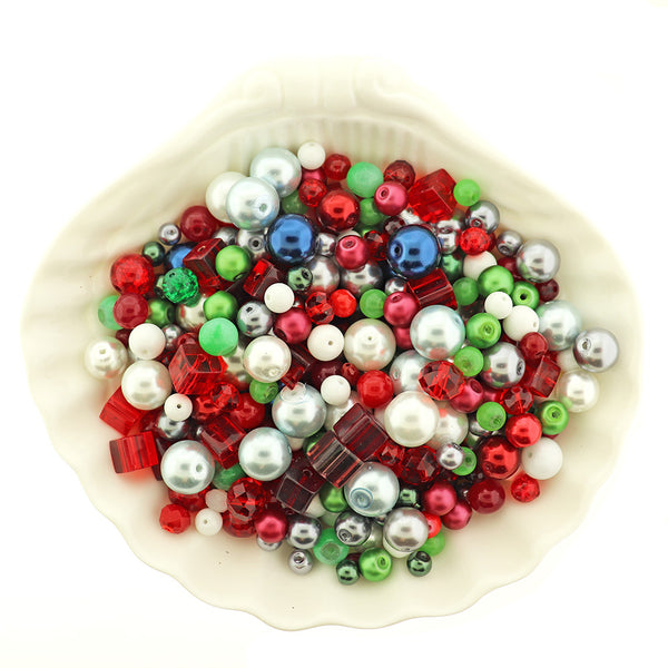 Christmas Bead Grab Bag - 75 Beads in Christmasy Colours - GRAB019
