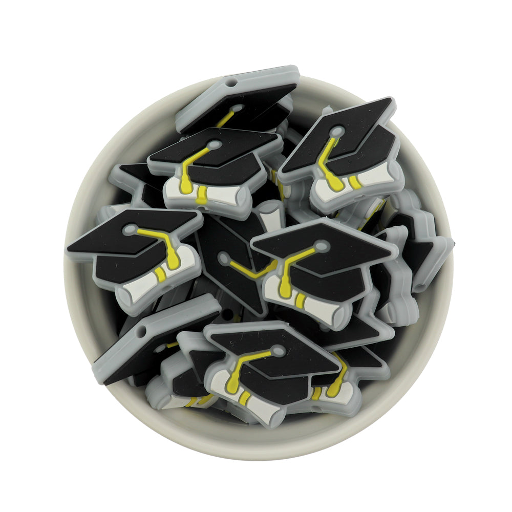 Graduation Silicone Focal Beads - Grad Cap and Diploma - 5 Beads - BDS034