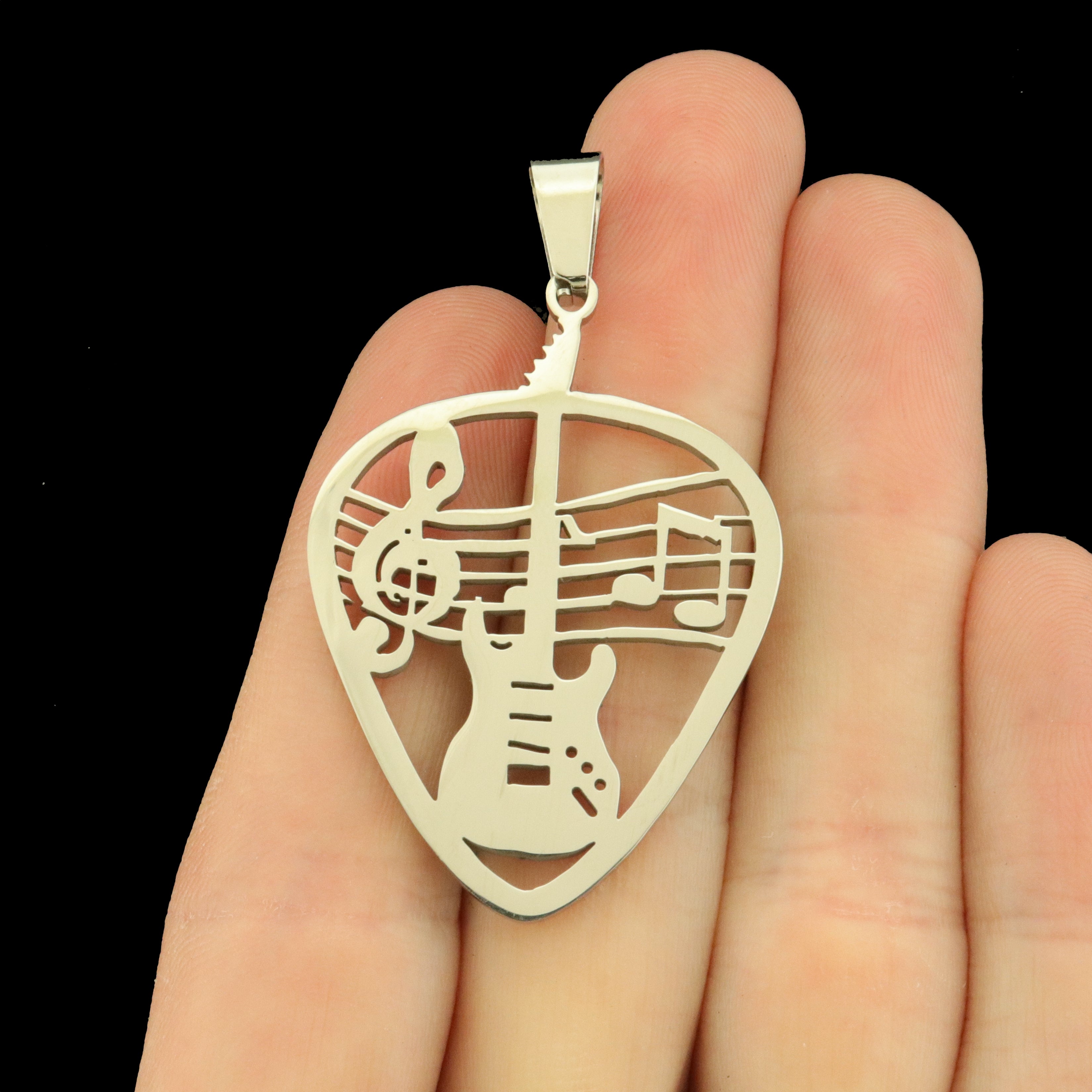 Guitar Pick Stainless Steel Charms 2 Sided - Choose Your Tone!