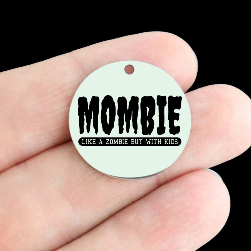Halloween Stainless Steel 25mm Round Charms - Mombie Like a Zombie but with Kids