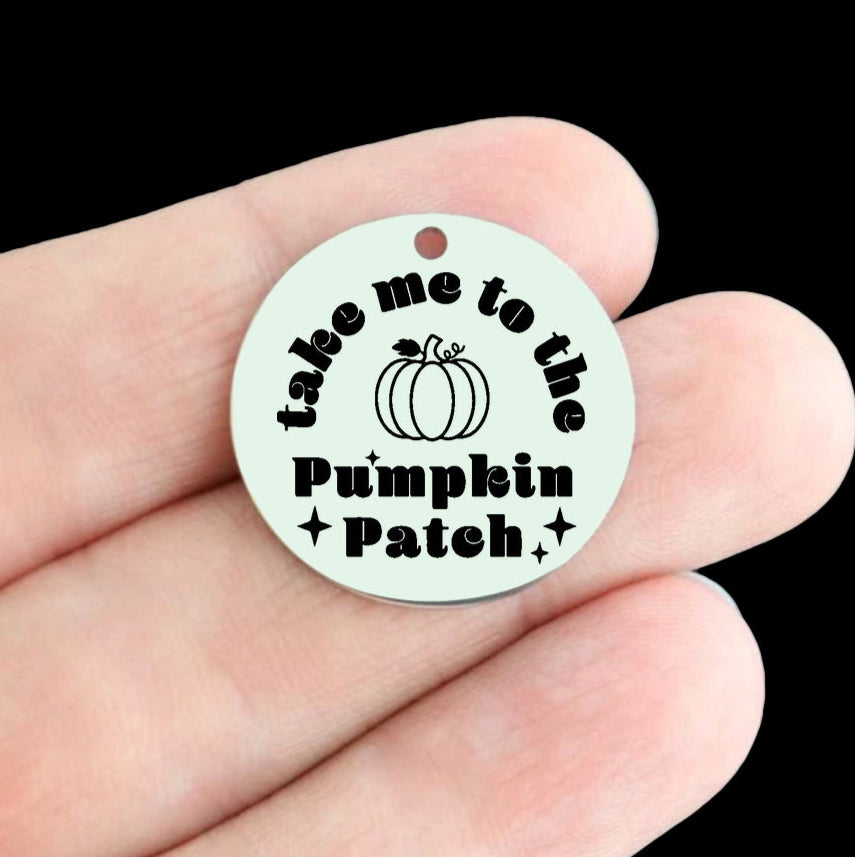 Halloween Stainless Steel 25mm Round Charms - Take me to the Pumpkin Patch