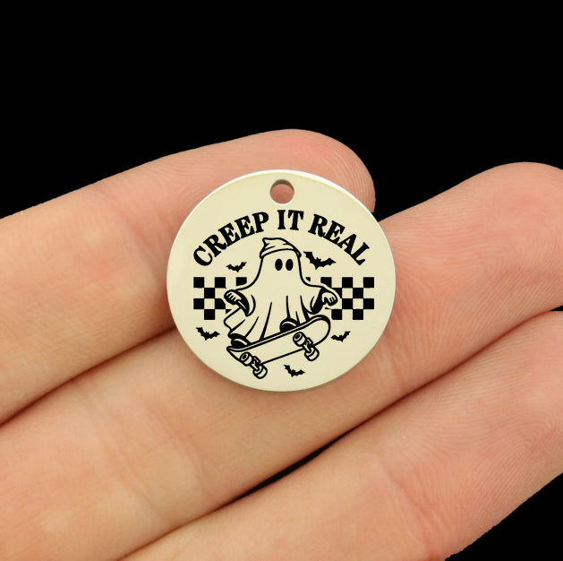 Halloween Stainless Steel Charms - Creep it Real Skateboarding Ghost