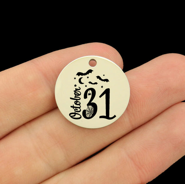 Halloween Stainless Steel Charms - October 31st with Bat and Spider Webs