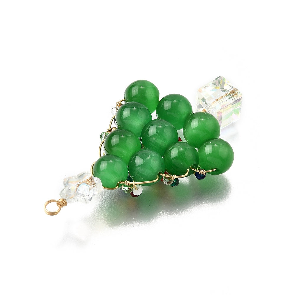 Handmade Cats Eye Christmas Tree Beaded Drop Pendants - Super Detailed!