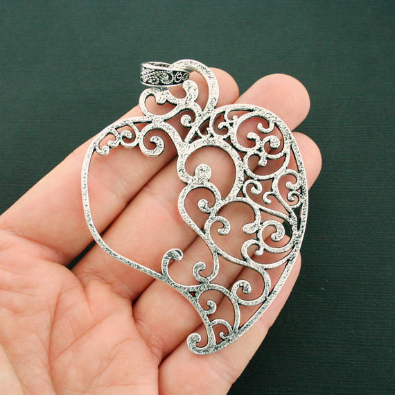 Heart Antique Silver Tone Charm - SC7507