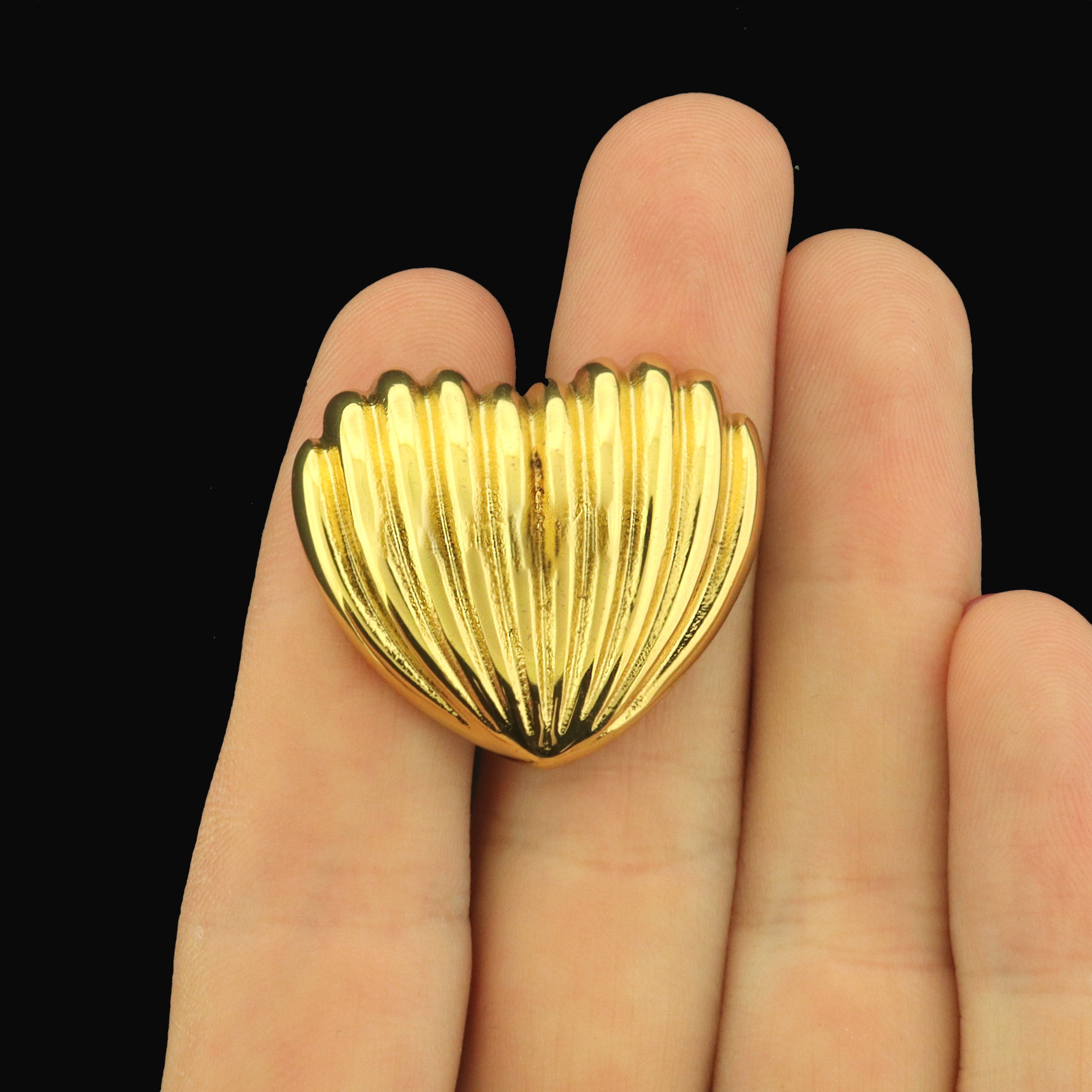 Heart Shell Stainless Steel Earring Studs - 1 Pair - Choose Your Tone!