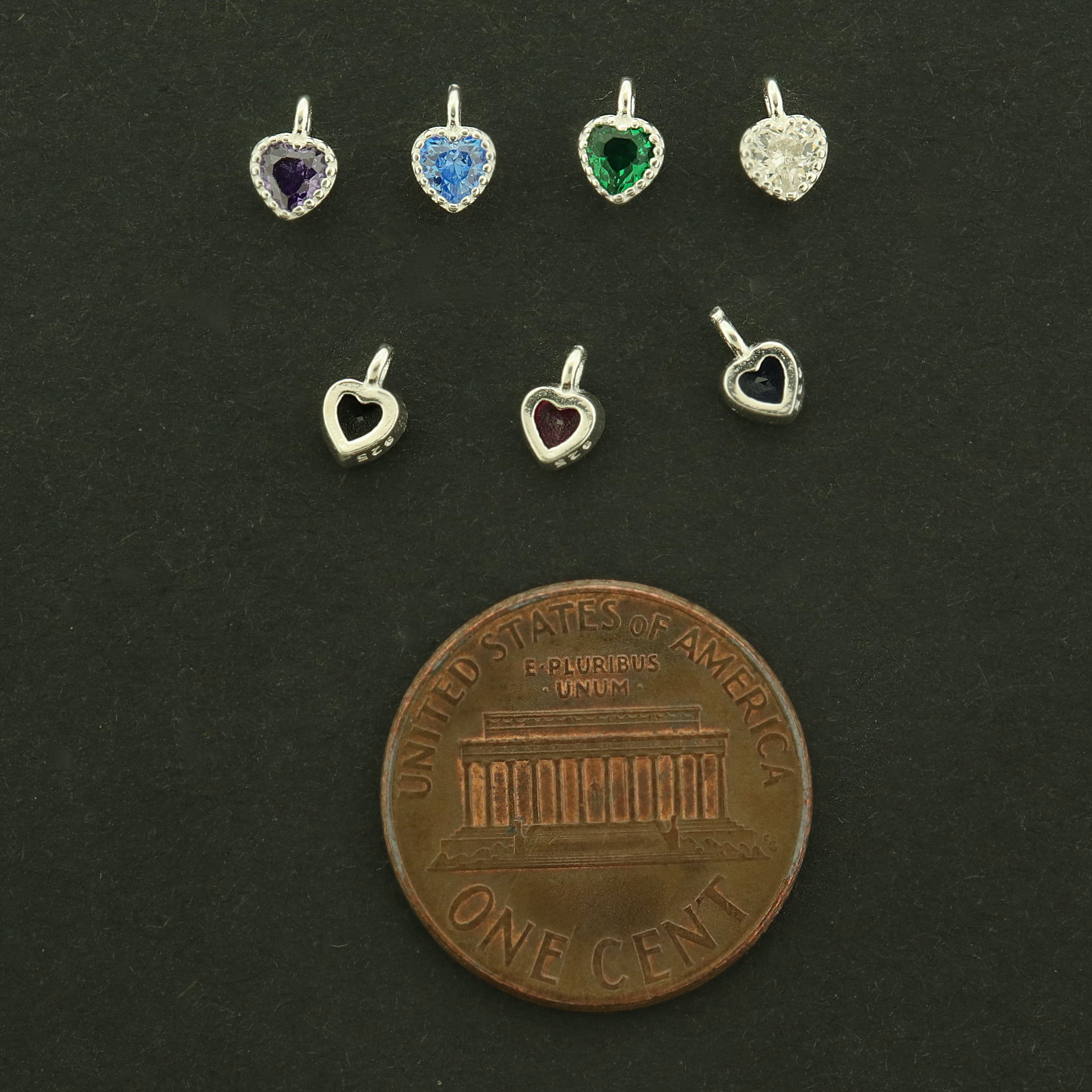 Heart Sterling Silver Charm with Inset Rhinestone - Choose Your Color!