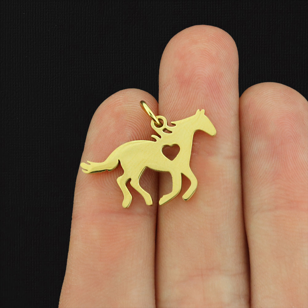 Horse with Heart Cutout  Stainless Steel Charm - 2 Silver or 1 Gold Charm -  Choose Your Tone