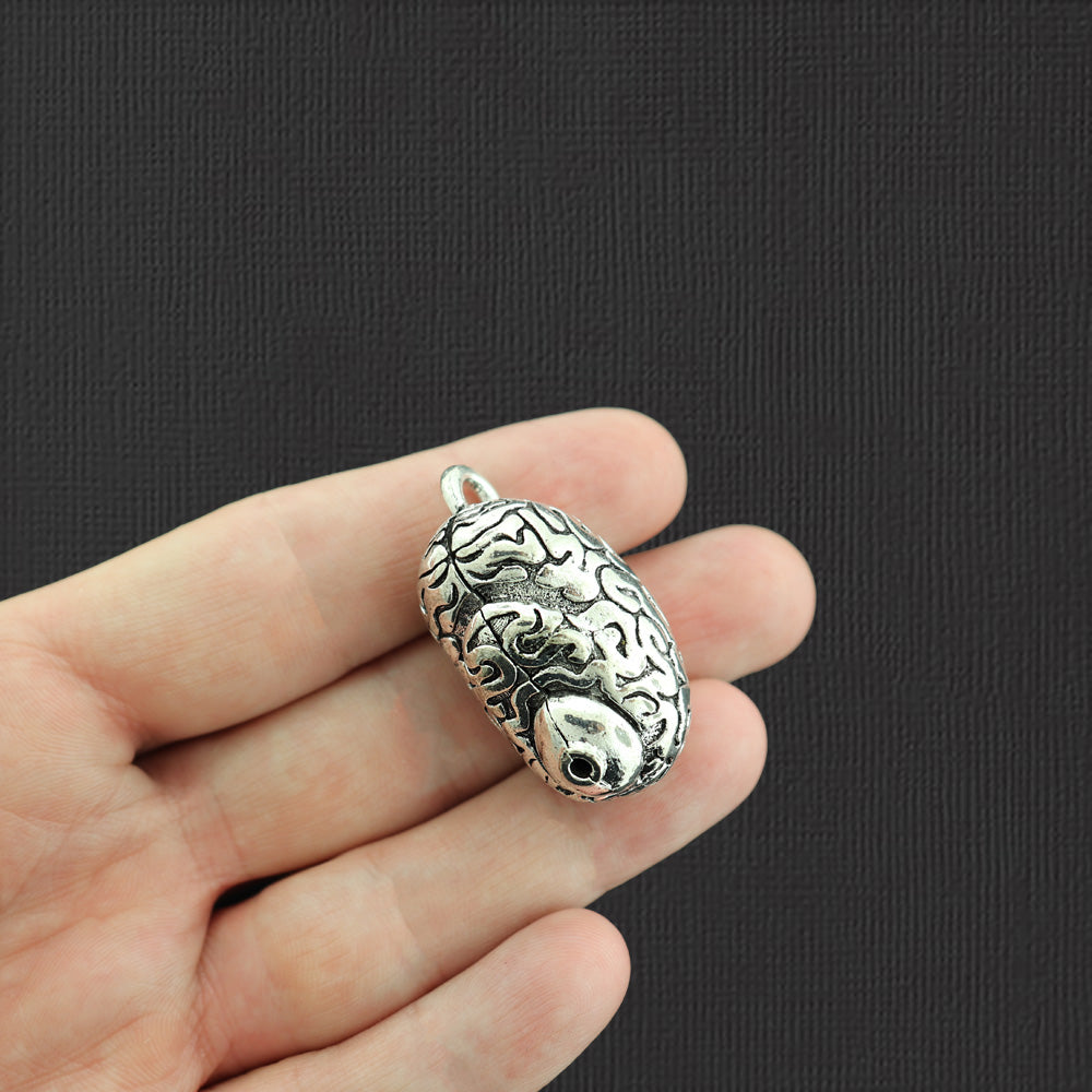 Human Brain Antique Silver Tone Charm 3D - LSC5864
