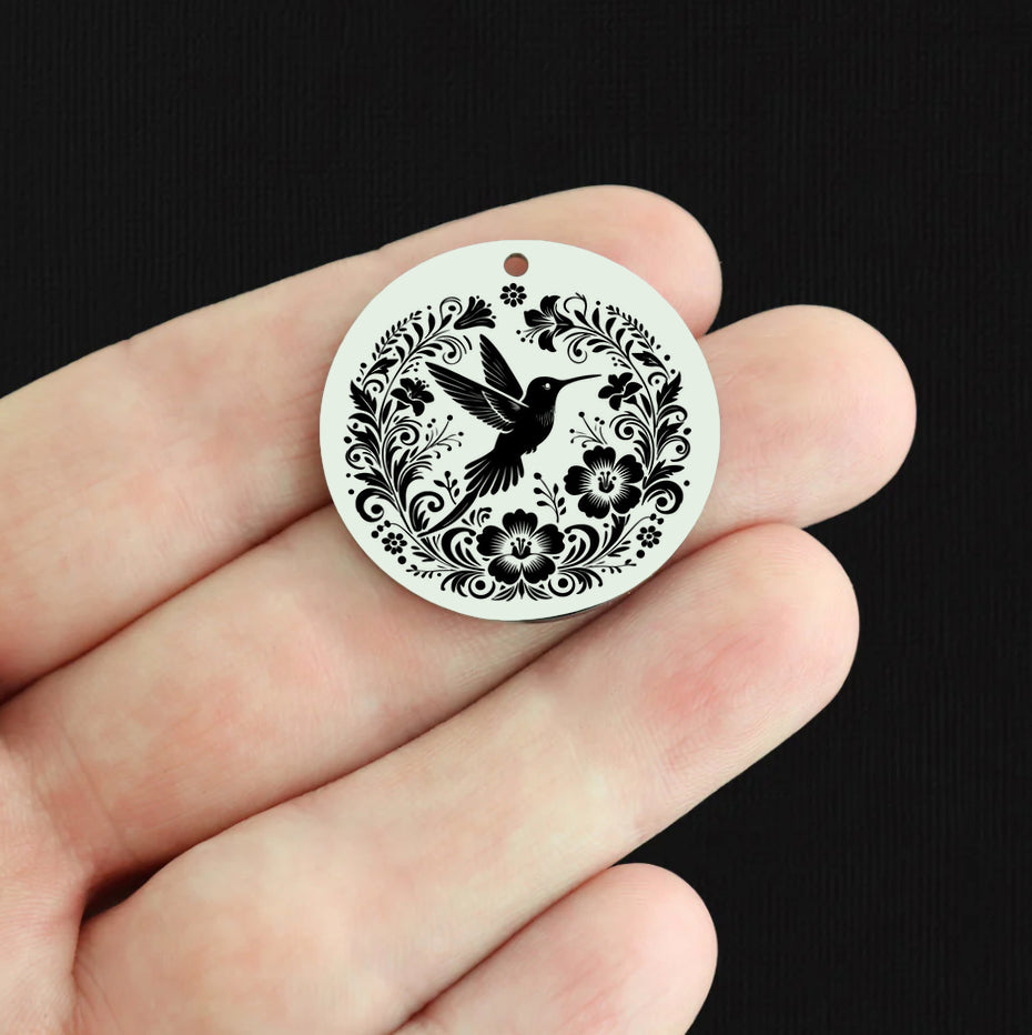 Hummingbird Stainless Steel 30mm Round Charms - BFS010-8756