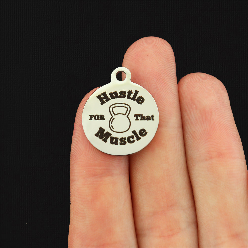 Hustle for that Muscle Stainless Steel Charms - BFS001-8182