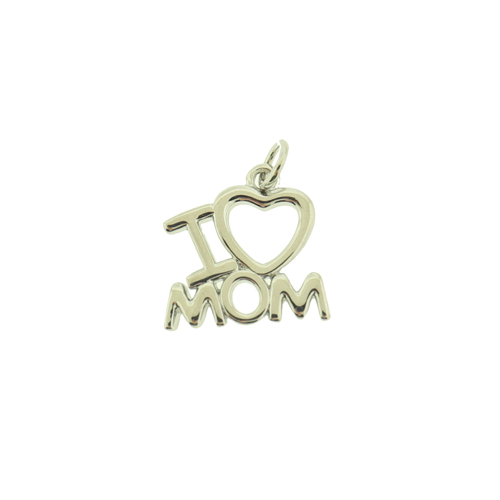 I Love Mom Silver Tone Brass Charm - BR040