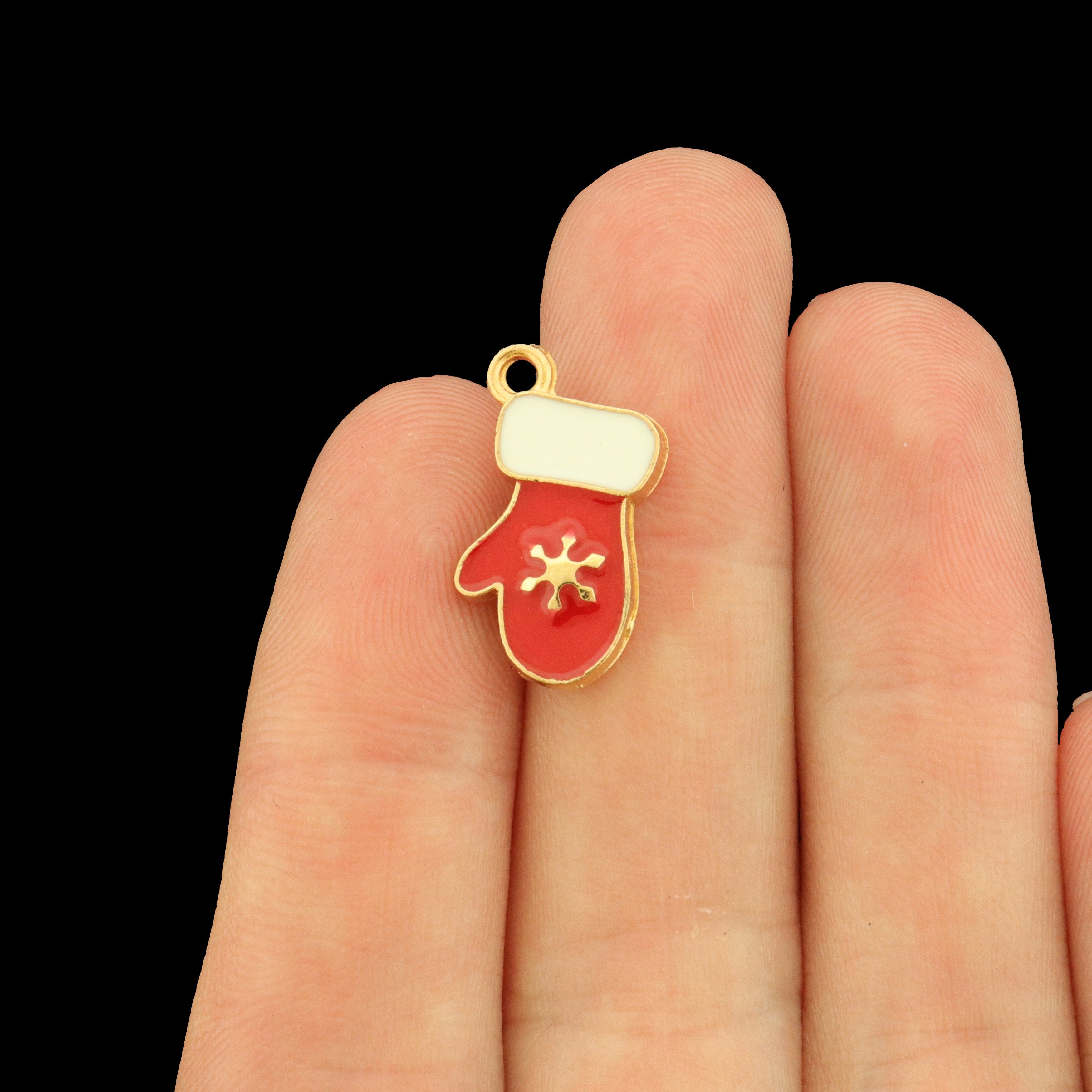 10 Mitten Gold Tone Enamel Charms - GC099