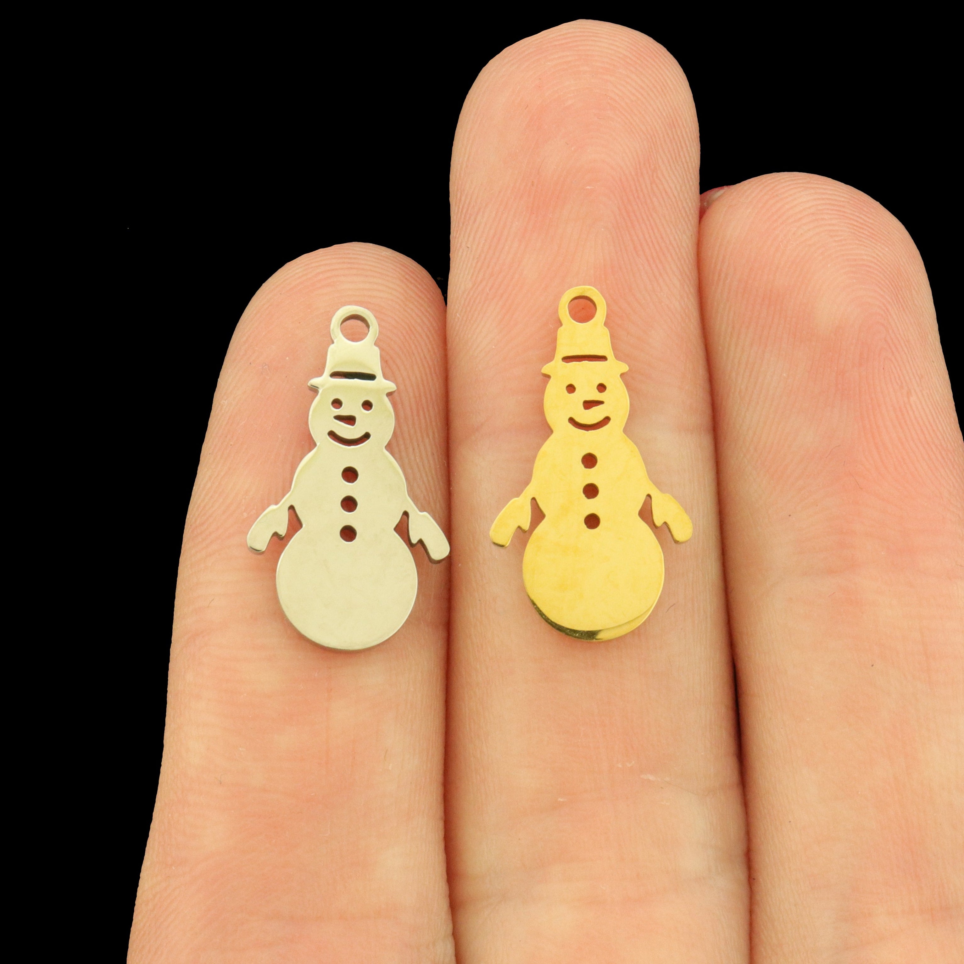 2 Snowman Stainless Steel Charms 2 Sided - Choose Your Tone!