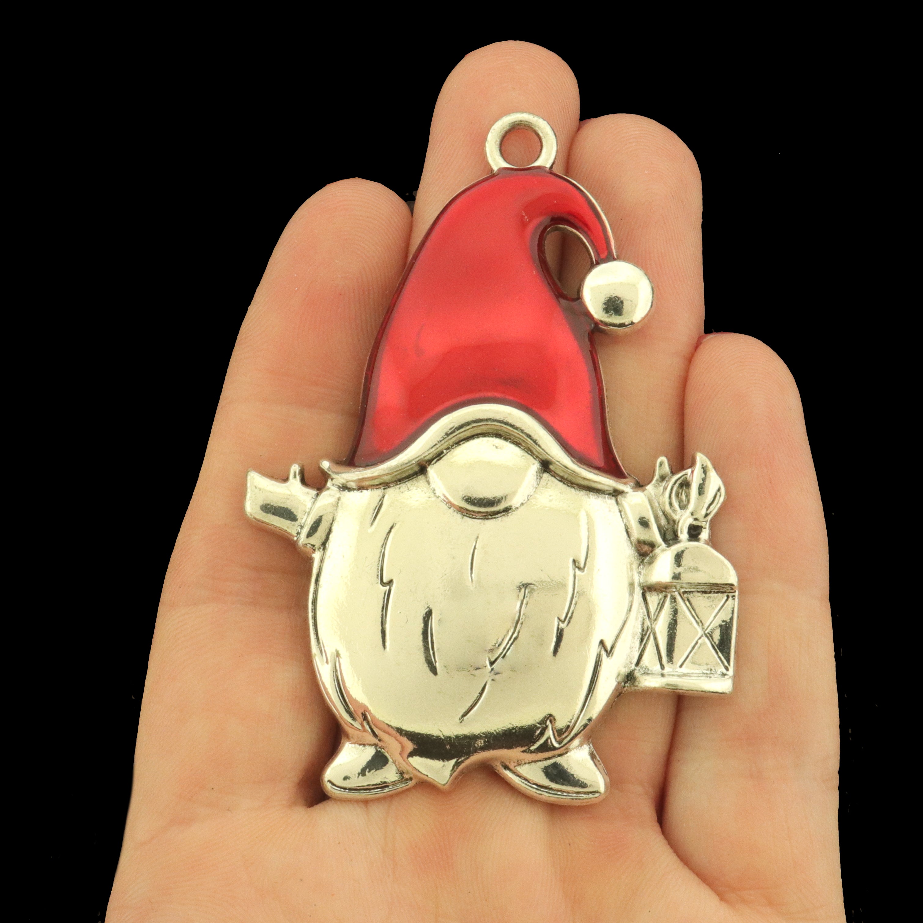 Elf with Santa Hat Antique Pewter Silver Tone Enamel Charms - SC7977