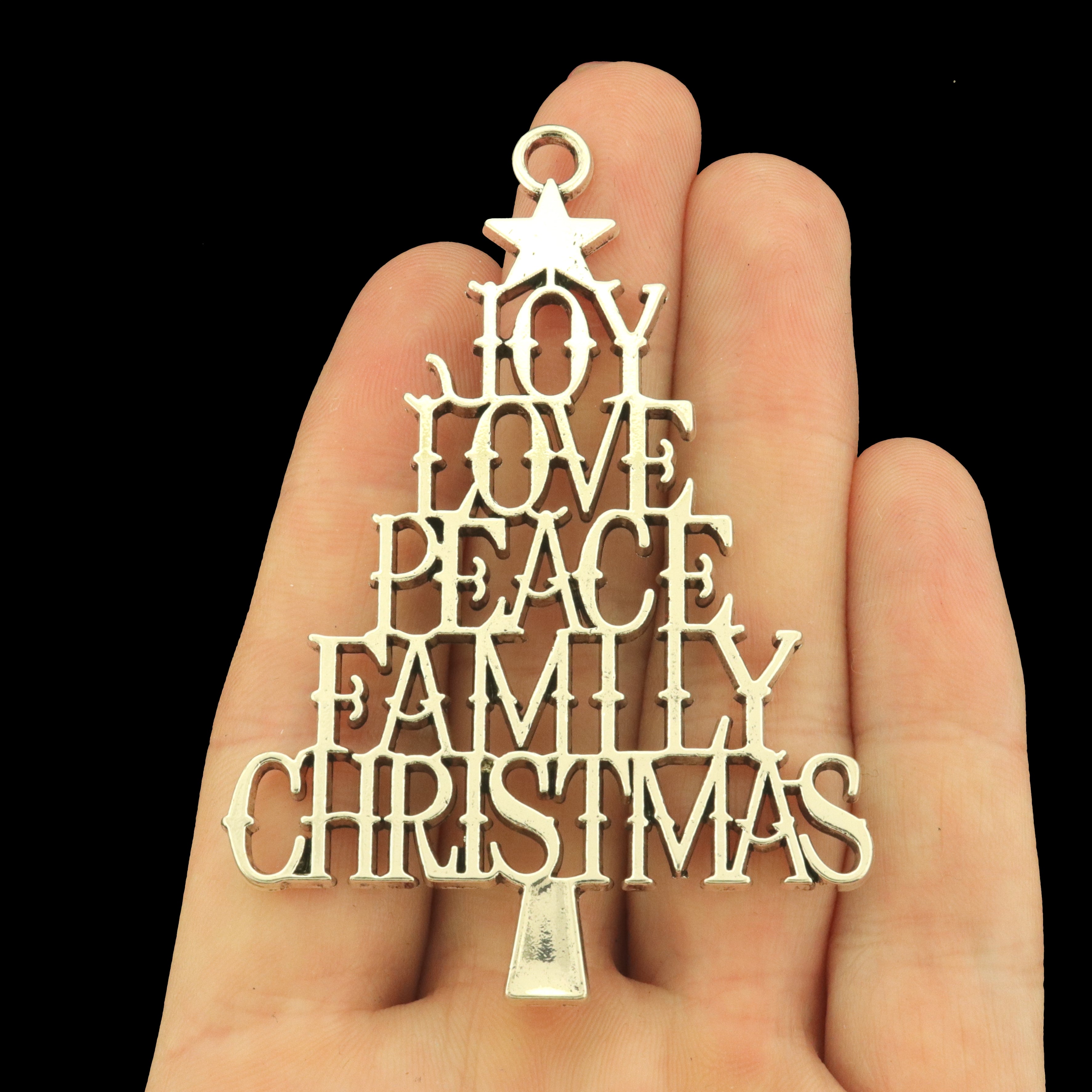 Family Christmas Tree Antique Pewter Silver Tone Charms - SC7866