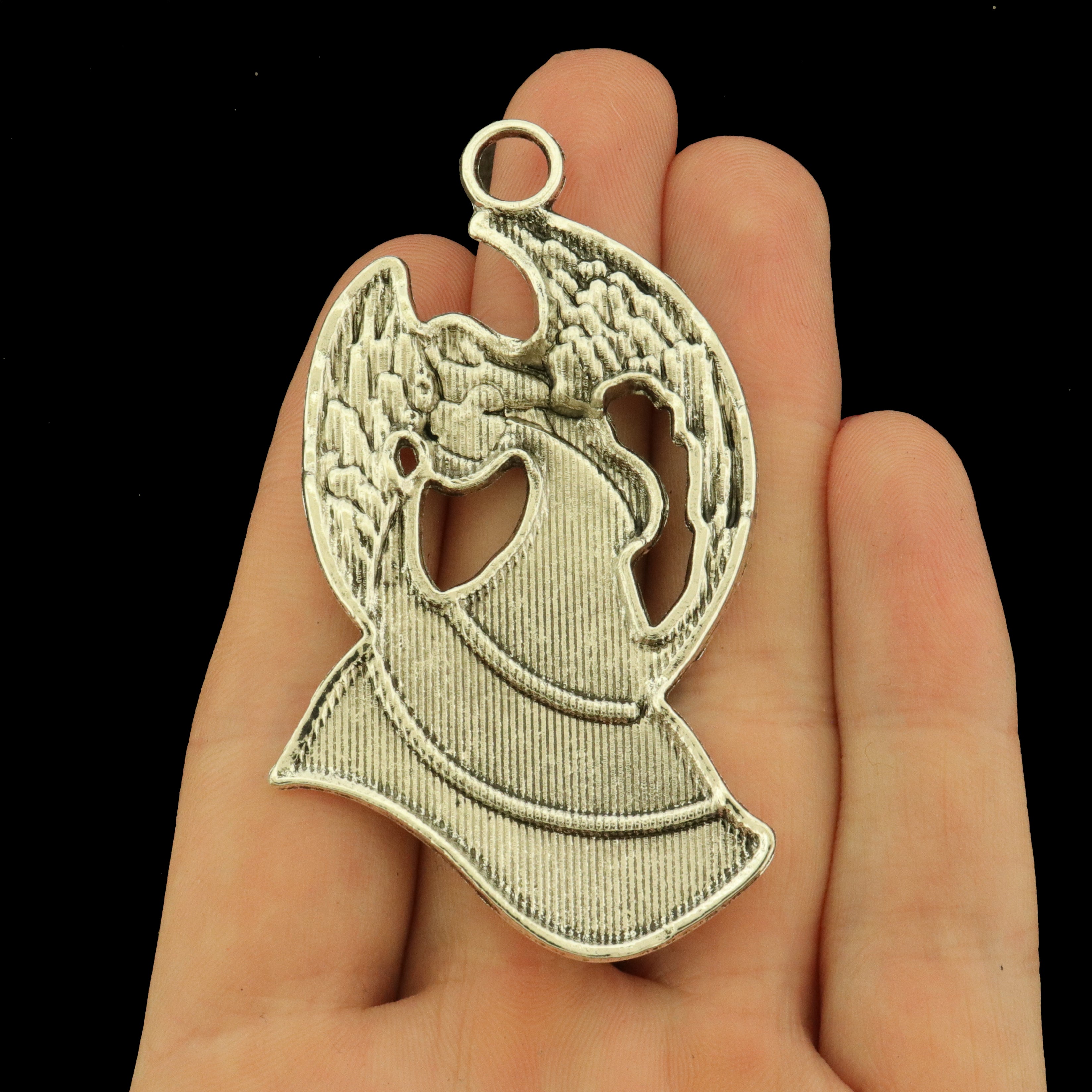 Angel with Enamel Heart Antique Pewter Silver Tone Charms - SC8042