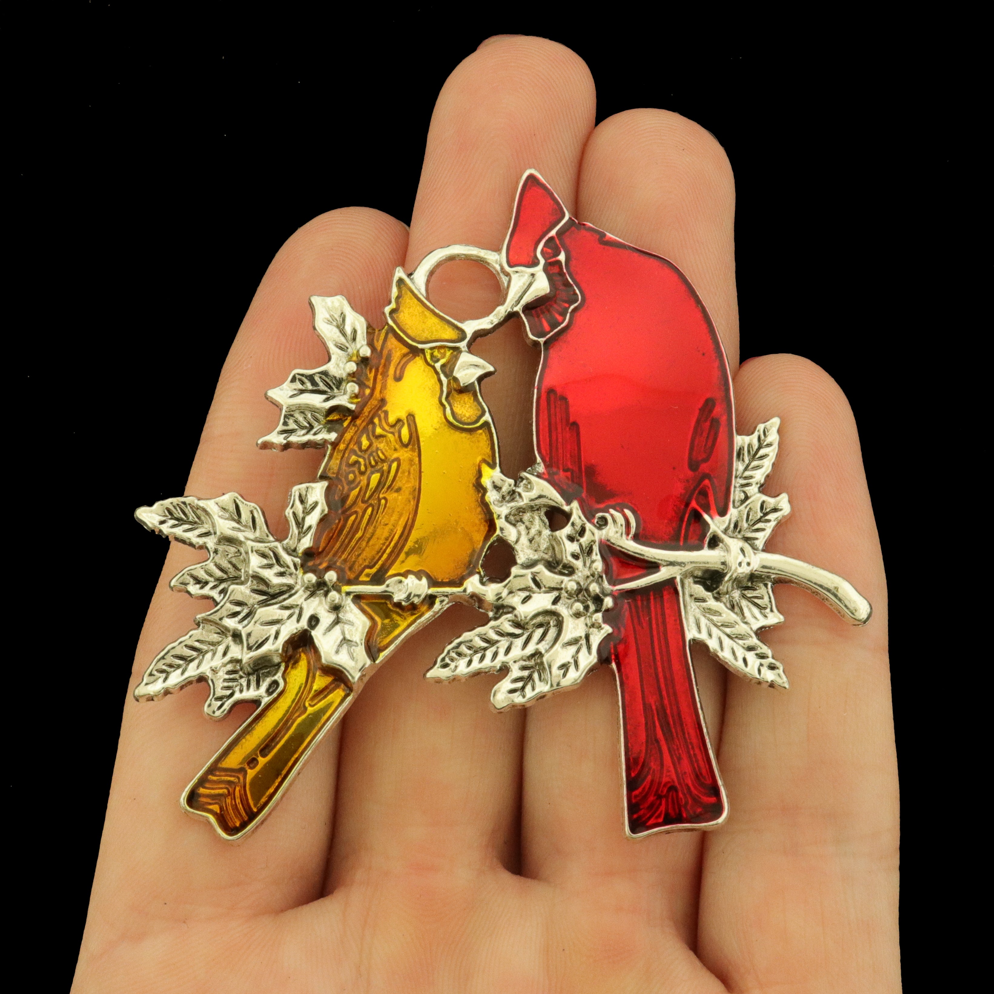 Orange and Red Cardinal Antique Pewter Silver Tone Enamel Charms - SC7984