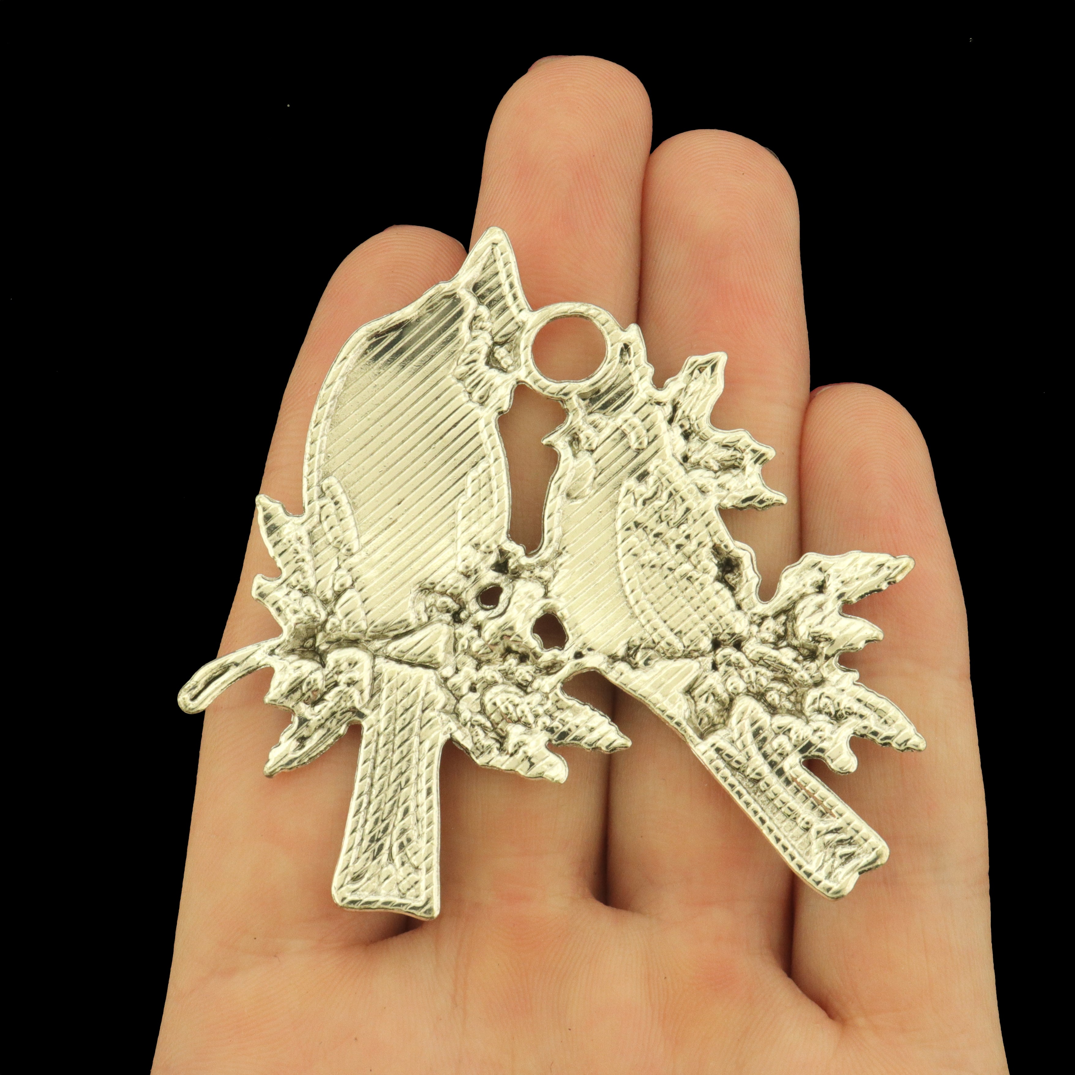 Orange and Red Cardinal Antique Pewter Silver Tone Enamel Charms - SC7984