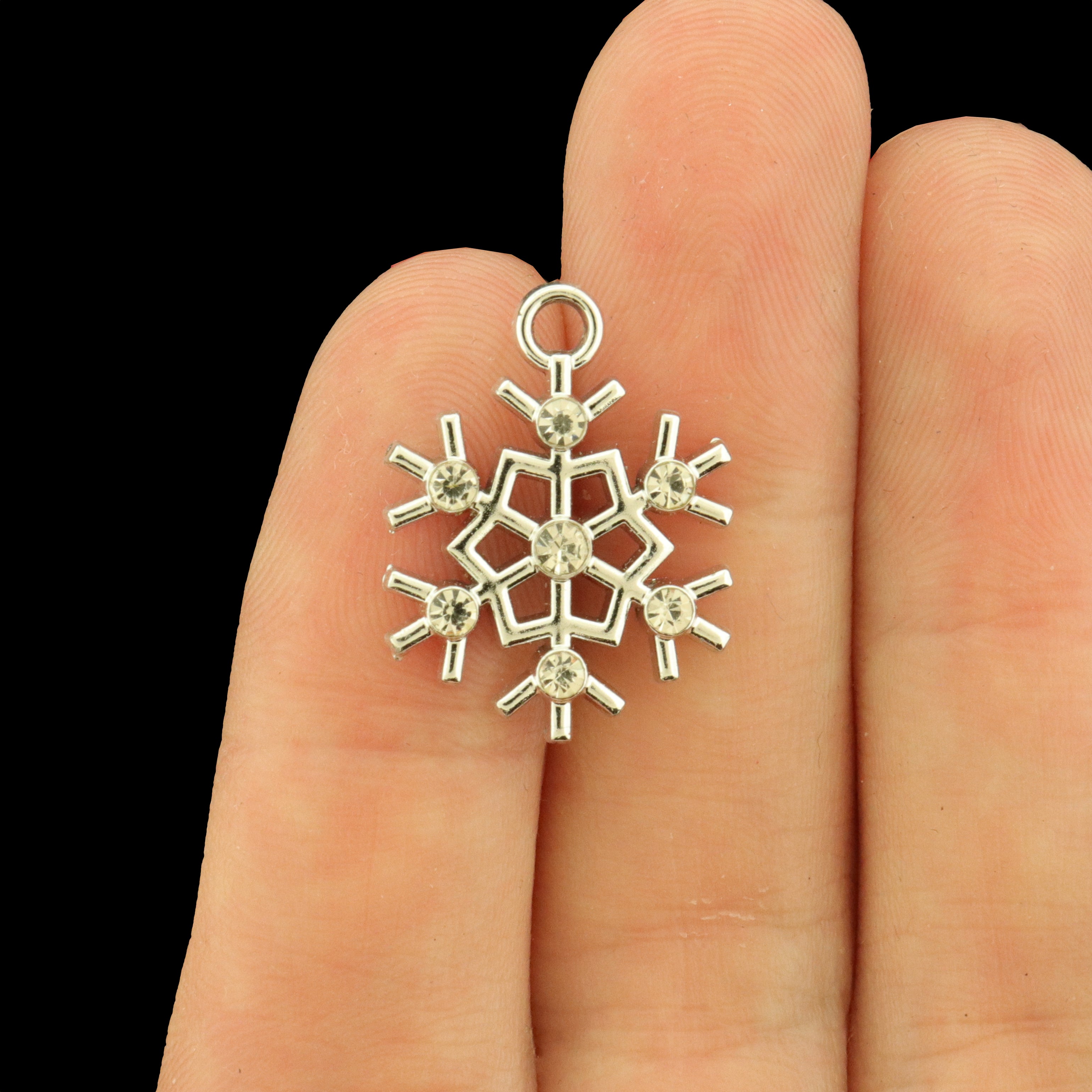 5 Snowflake Charms with Cubic Zirconia - Choose Your Tone!