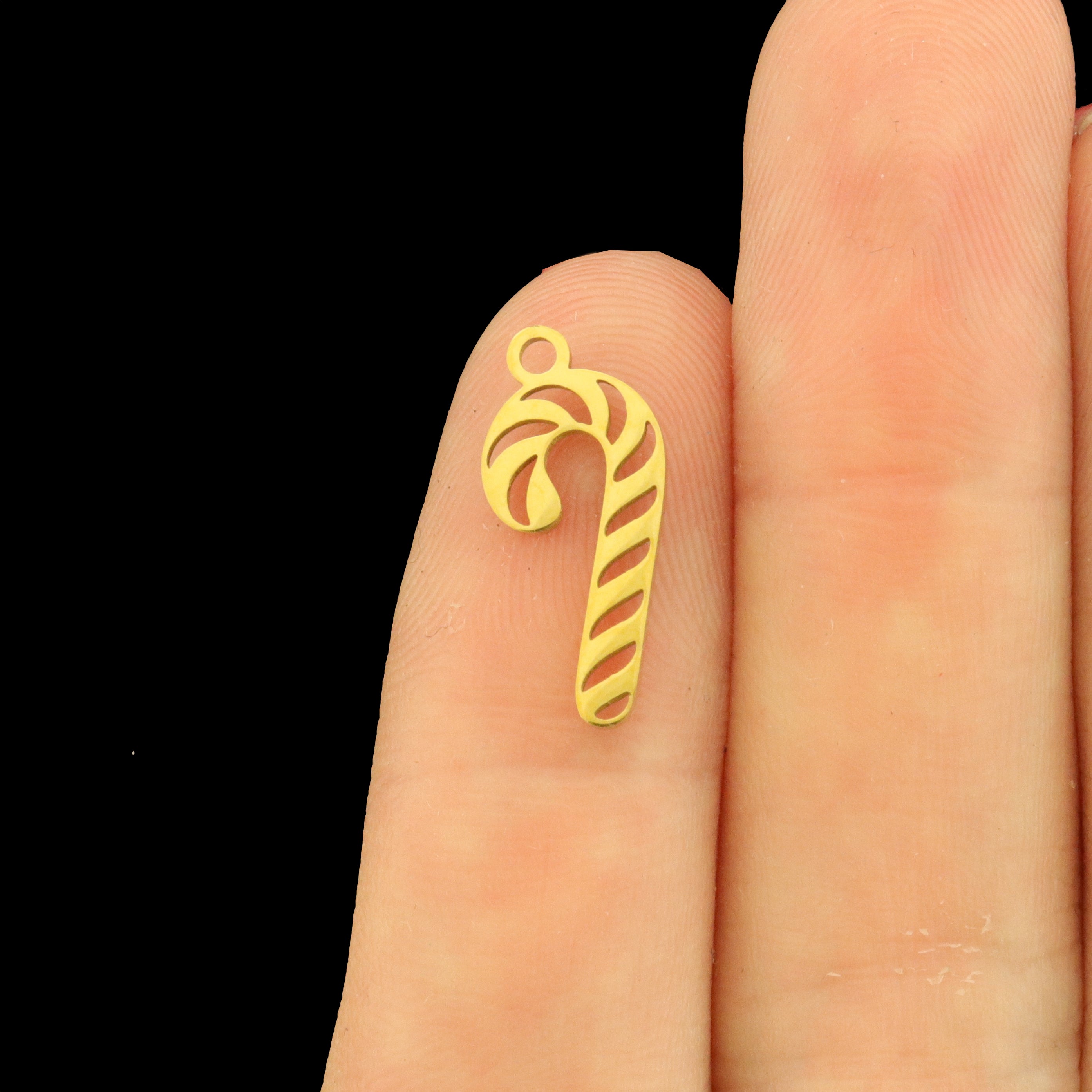 2 Candy Cane Stainless Steel Charms 2 Sided - Choose Silver or 18k Gold!