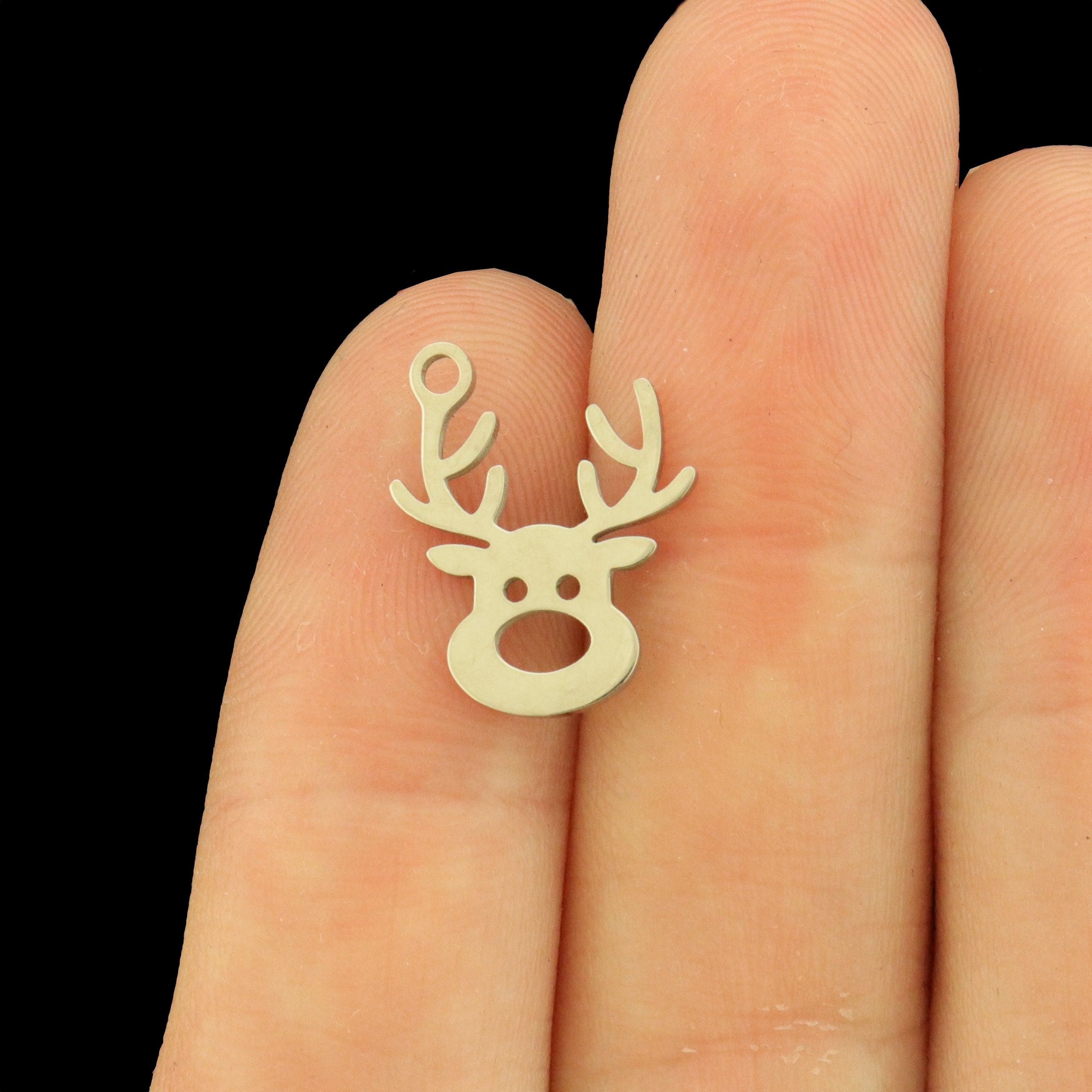 2 Reindeer Stainless Steel Charms 2 Sided - Choose Your Tone!